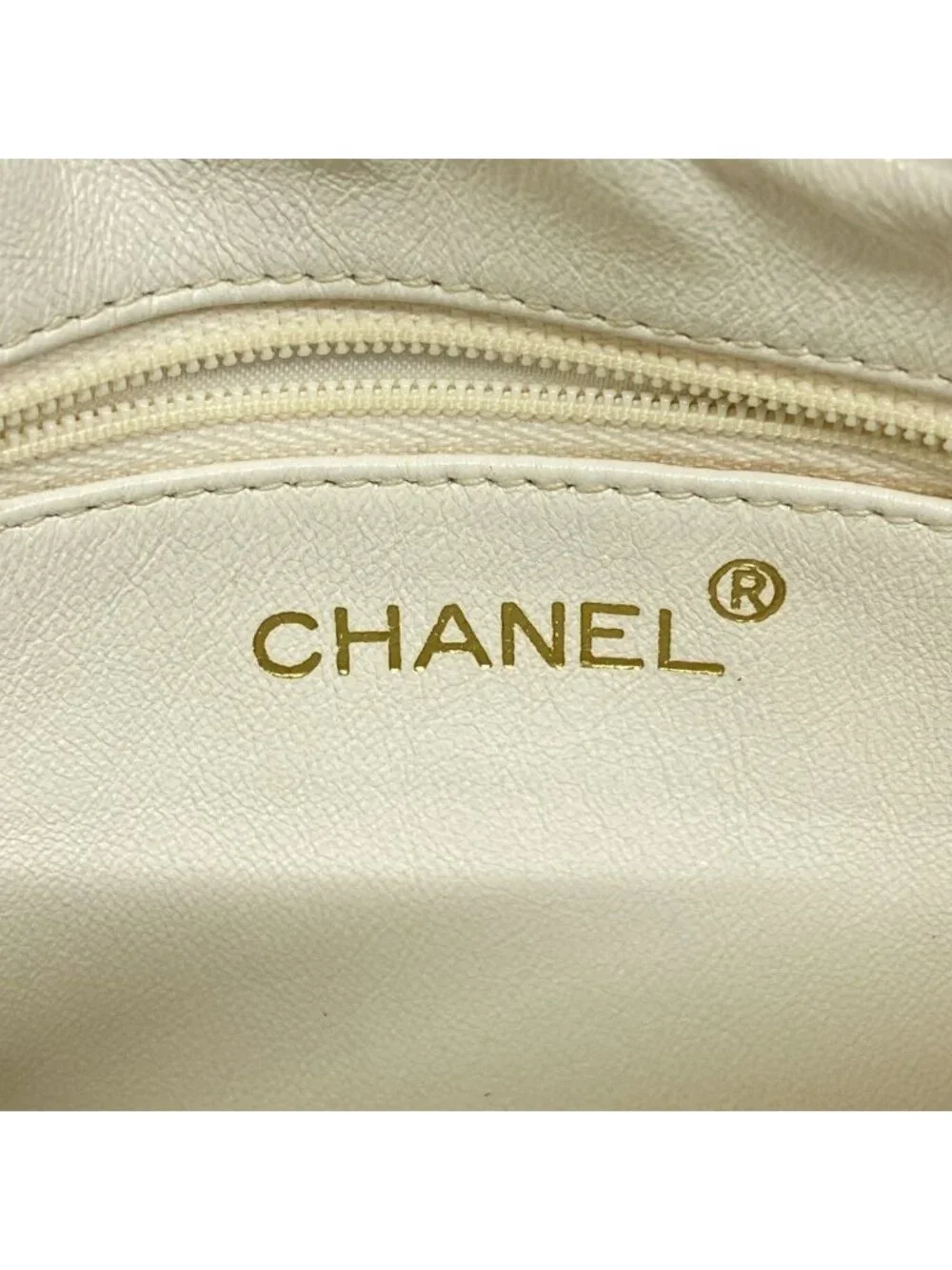 Chanel Shoulder Bag Quilted Lambskin White Gold